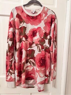 LuLaRoe Long Sleeve Floral Tee in Pink, Green, White